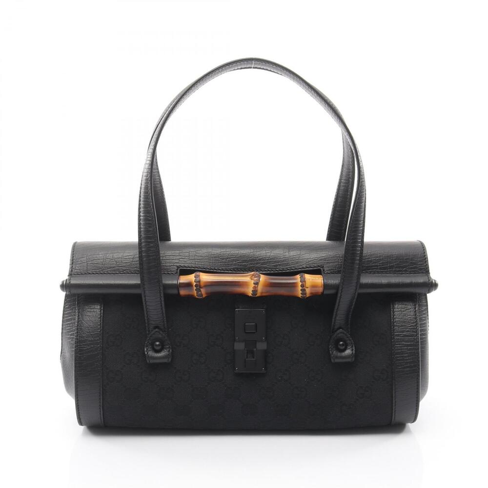 Gucci Bamboo GG Canvas Handbag Leather Black